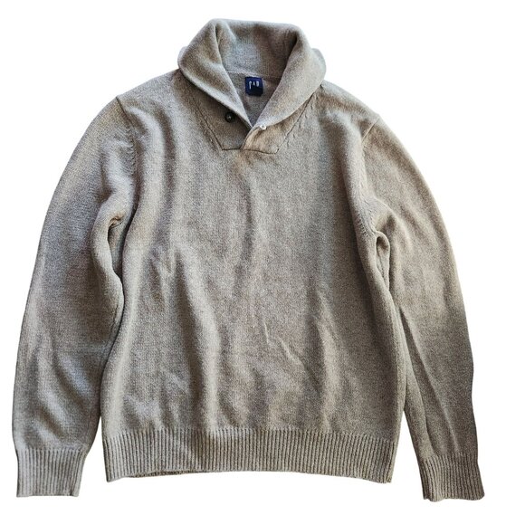 Gap Shawl Collar Pullover Elbow Patch Sweater Brown Cotton Wool Men's Size L - Picture 4 of 8